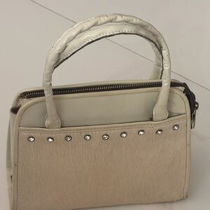 Patricia Nash Cream Leather & Haircalf Studded Satchel